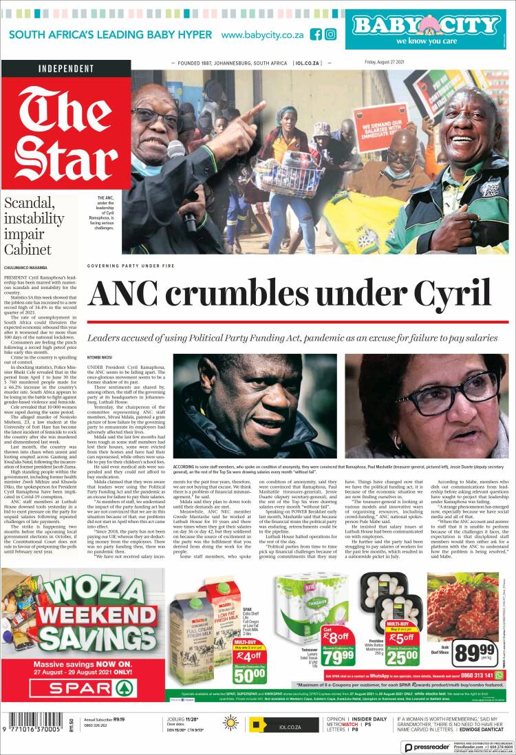 Portada de The Star (Sud&aacute;frica)