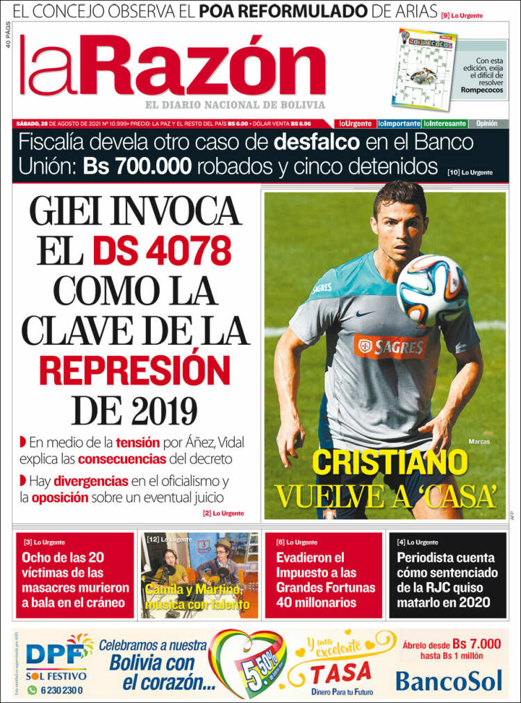 Portada de La Razón (Bolivie)