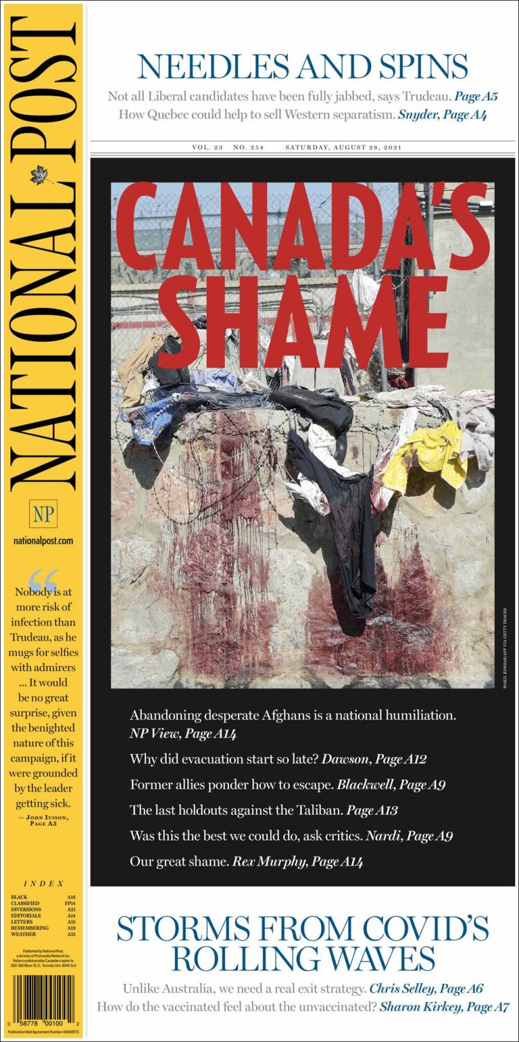 Portada de The National Post (Canadá)