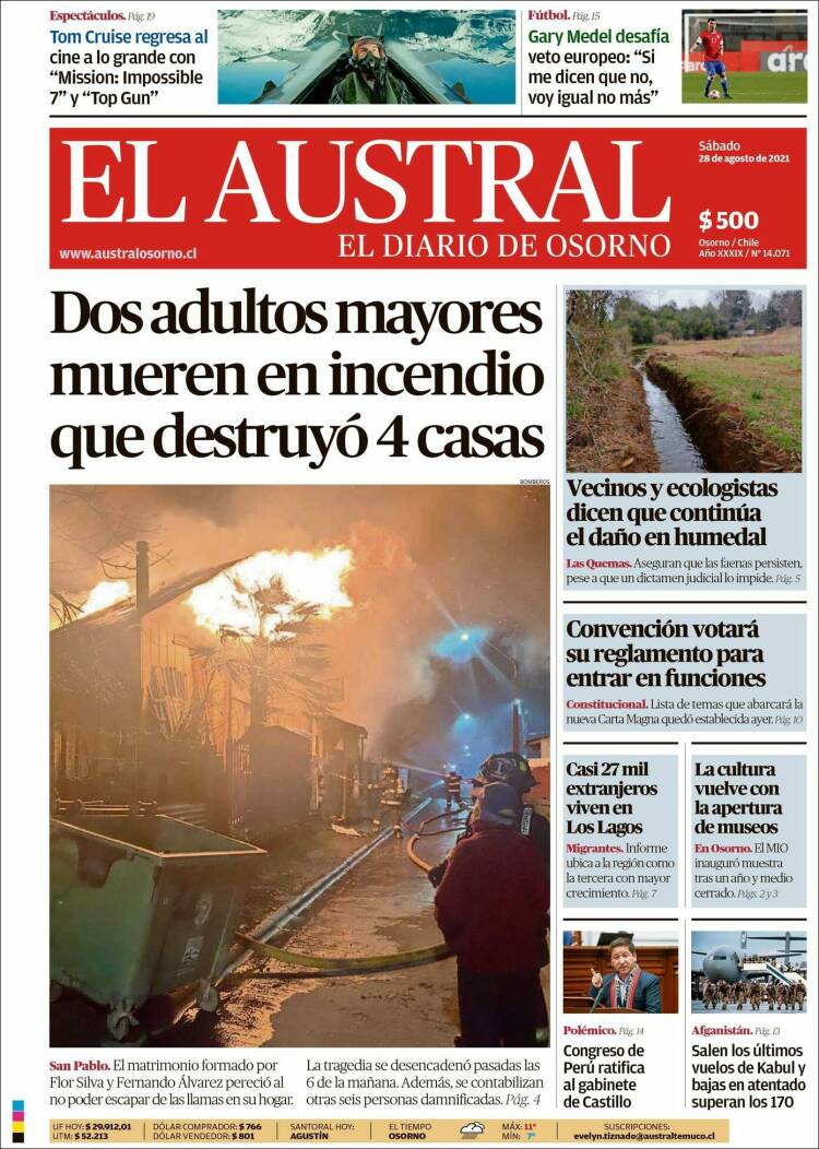 Portada de El Austral de Osorno (Chile)