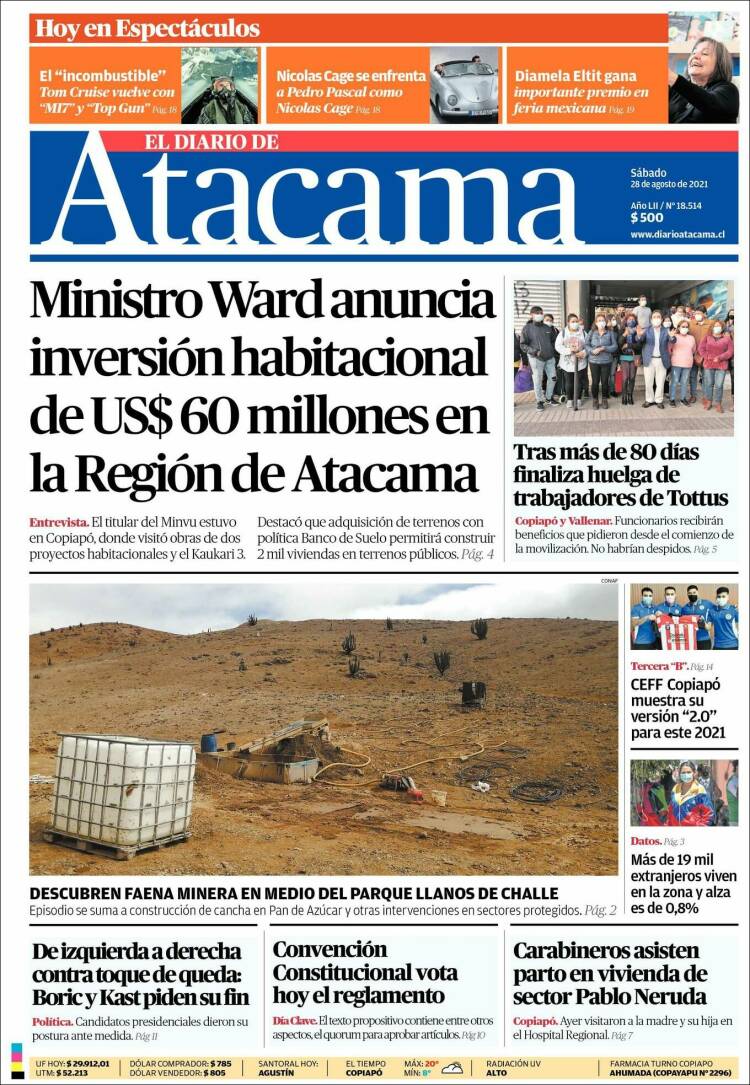 Portada de Diario de Atacama (Chile)