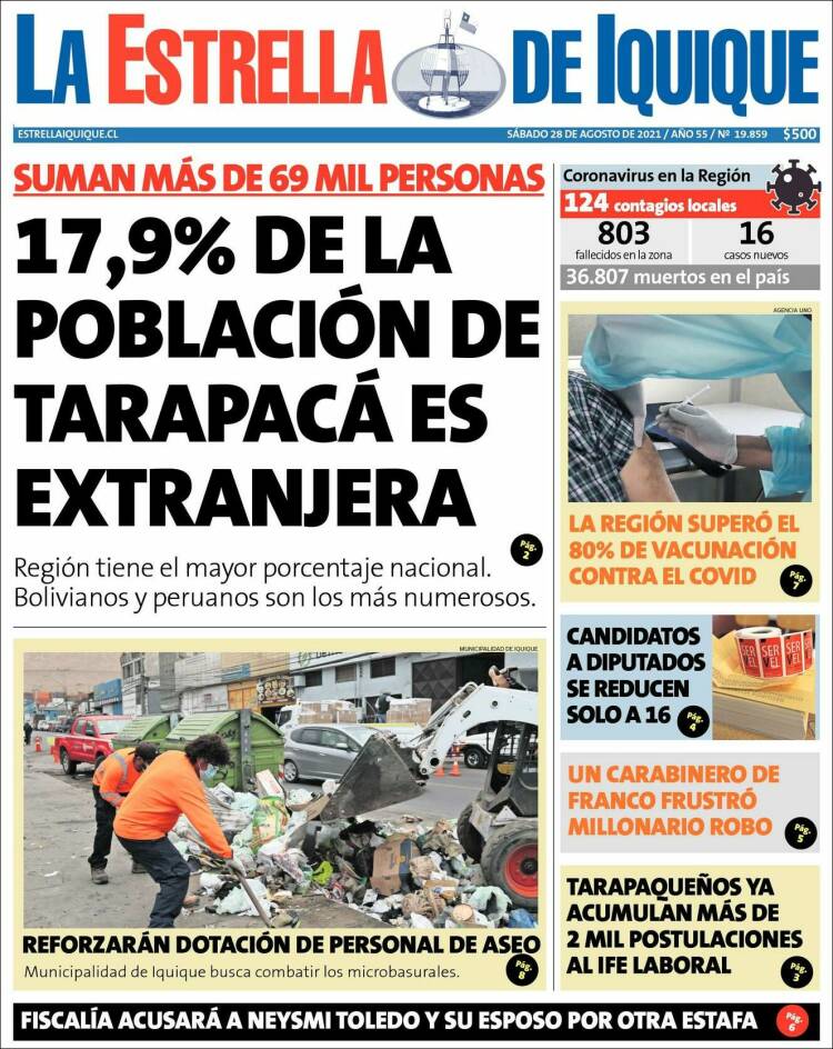 Portada de La Estrella de Iquique (Chile)