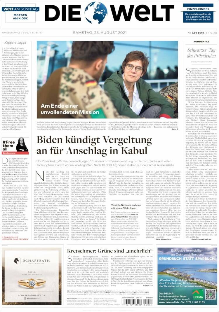 Portada de Die Welt (Allemagne)
