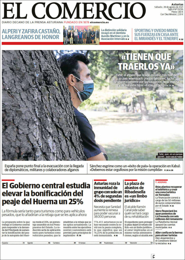 Portada de El Comercio (Espagne)