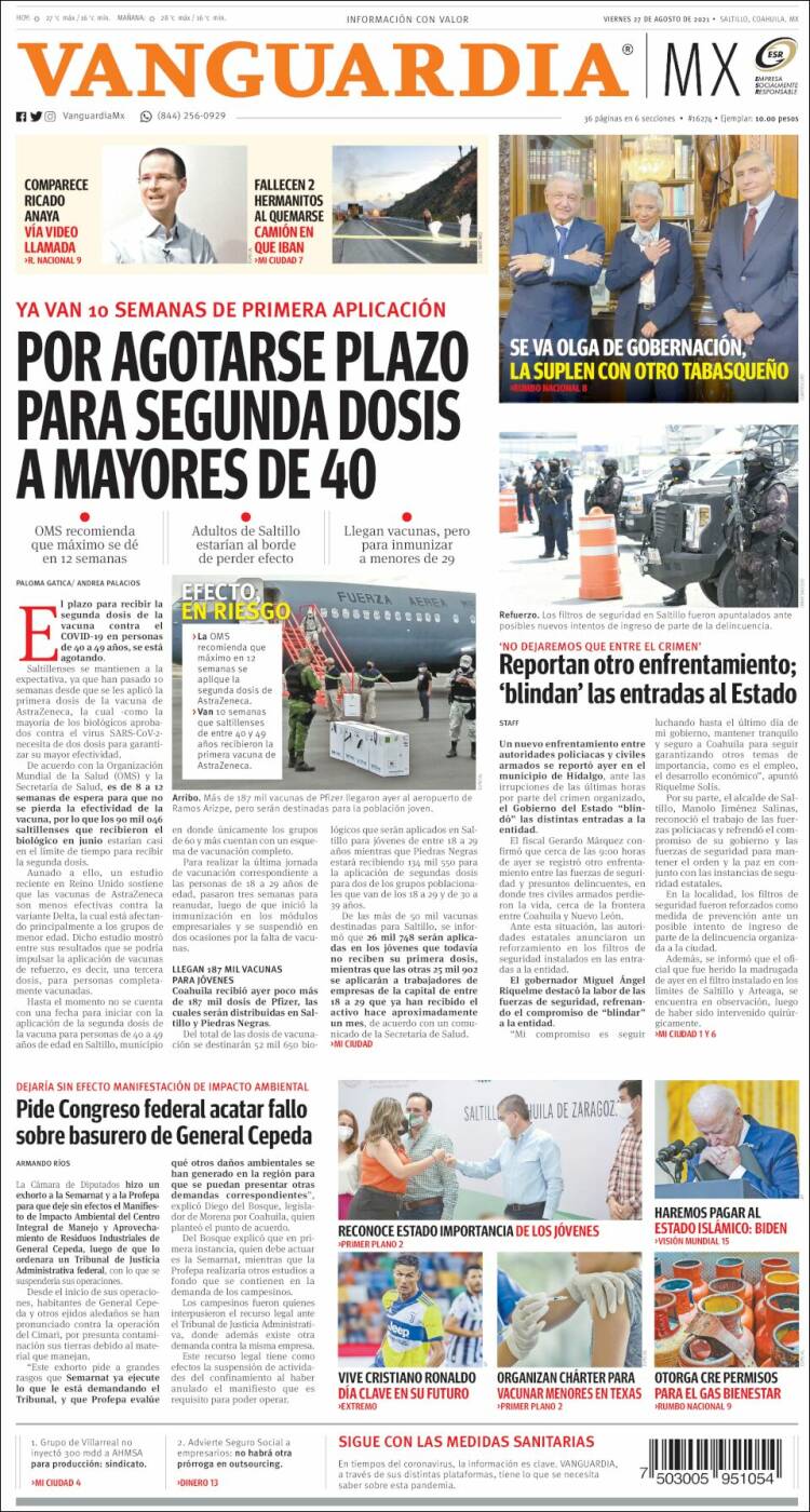 Portada de Vanguardia (Mexique)