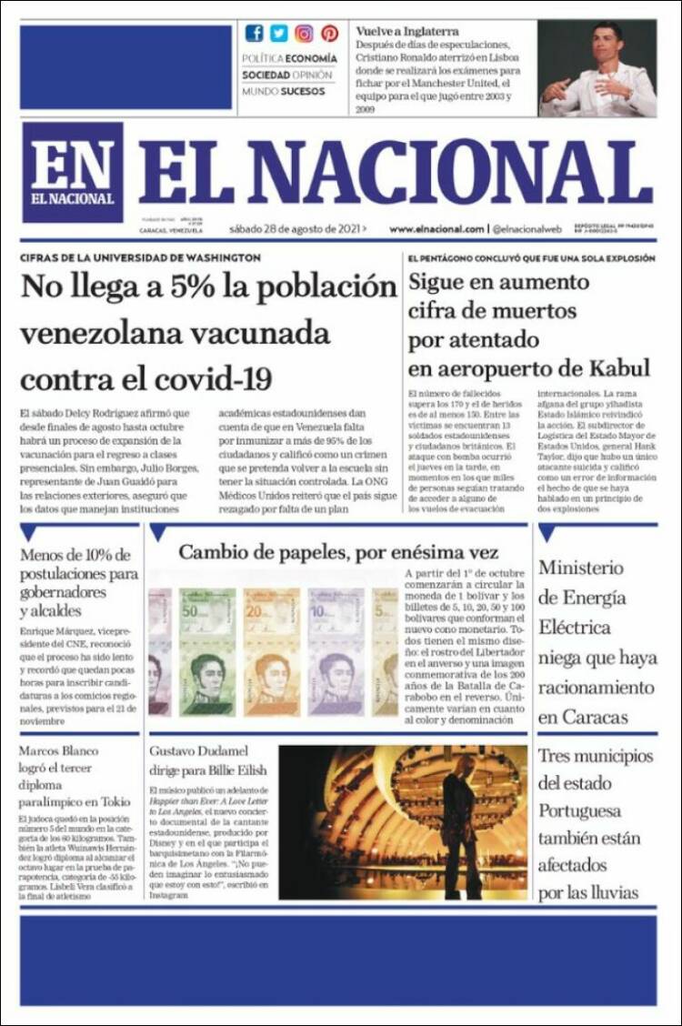 Portada de El Nacional (Venezuela)