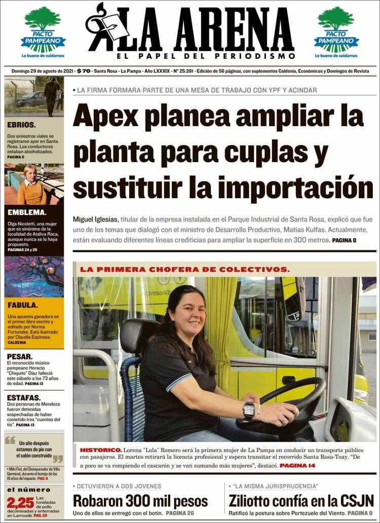 Portada de Diario La Arena (Argentina)