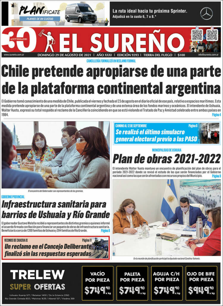 Portada de Diario El Sureño (Argentina)