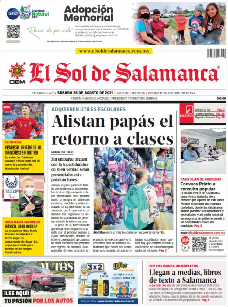 Portada de El Sol de Salamanca (México)