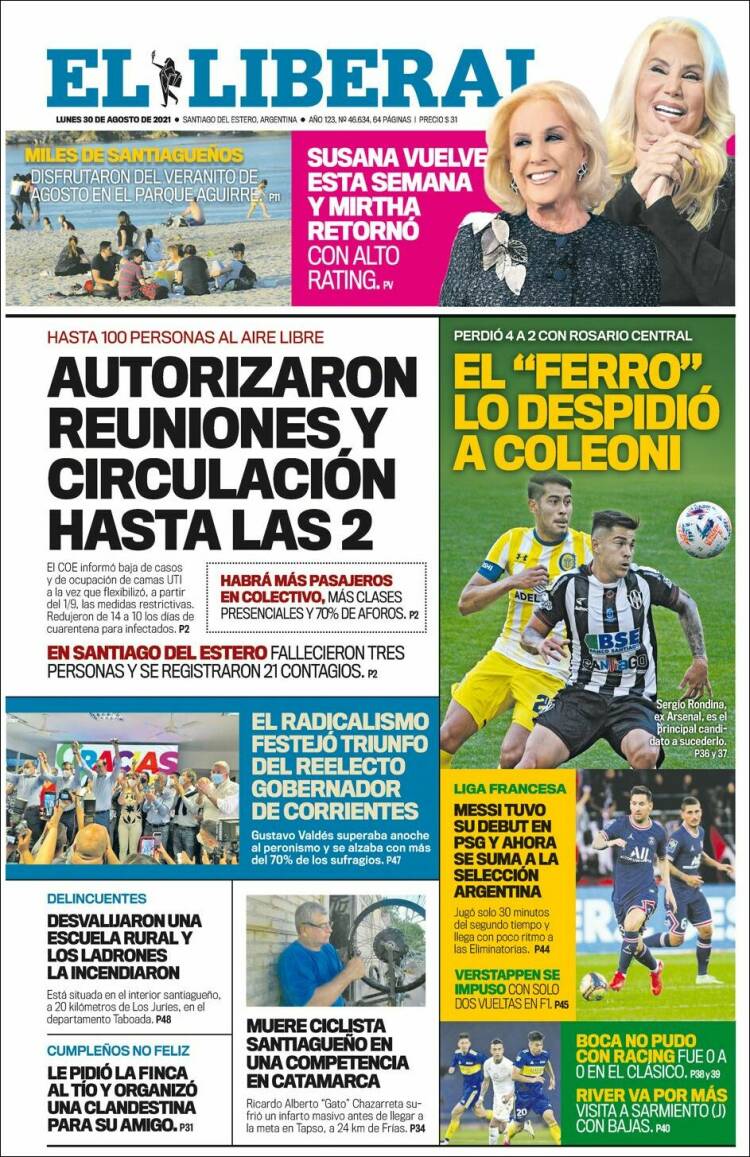 Portada de Diario El Liberal (Argentina)