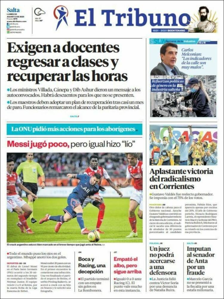 Portada de El Tribuno - Salta (Argentina)