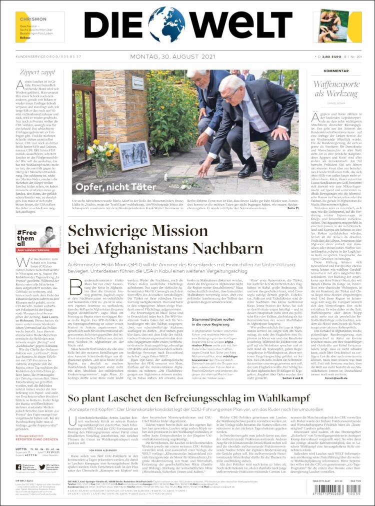 Portada de Die Welt (Alemania)