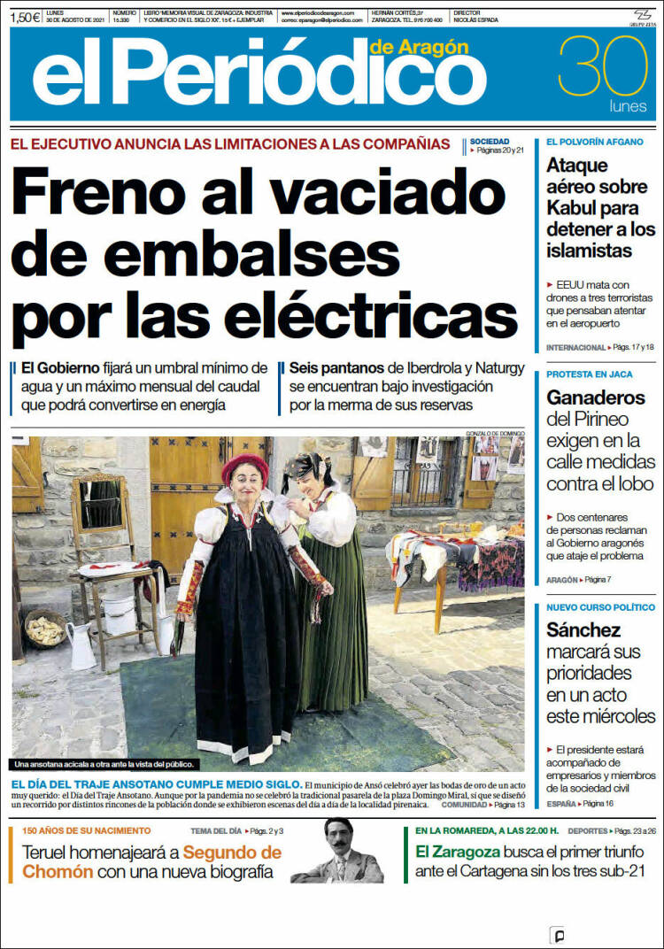 Portada de El Periódico de Aragón (España)