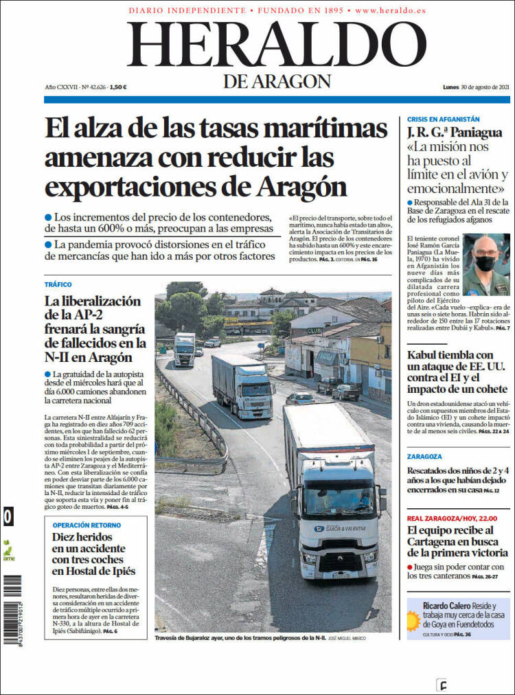 Portada de Heraldo de Aragón (España)