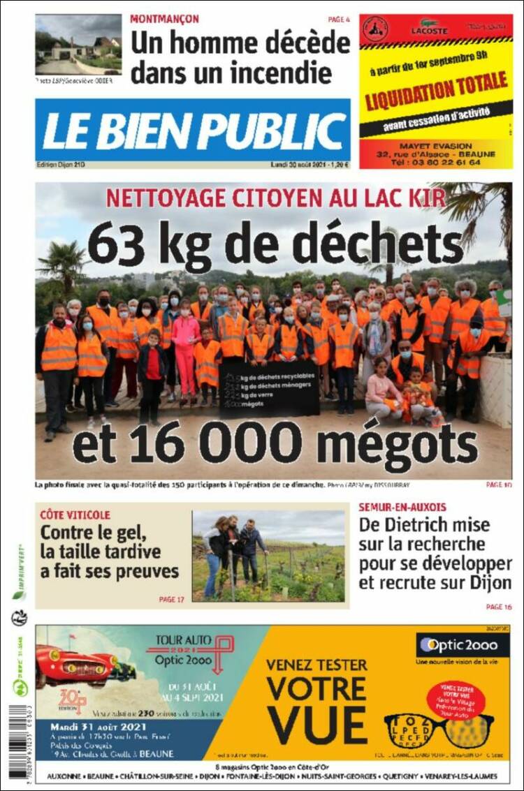 Portada de Le Bien Public (Francia)