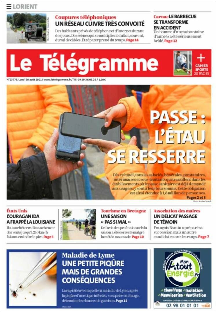Portada de Télégramme (Francia)