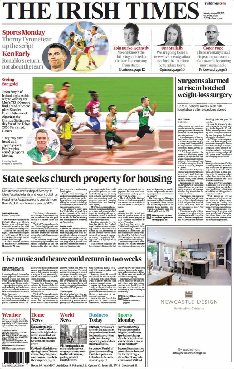 Portada de Irish Times (Irlanda)