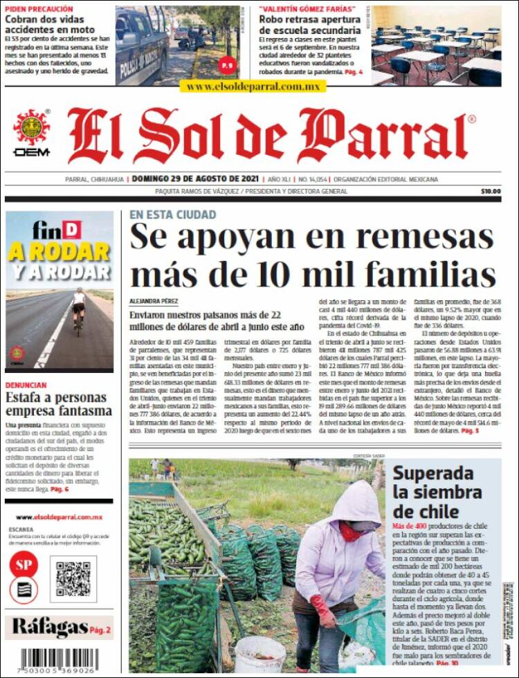 Portada de El Sol de Parral (México)