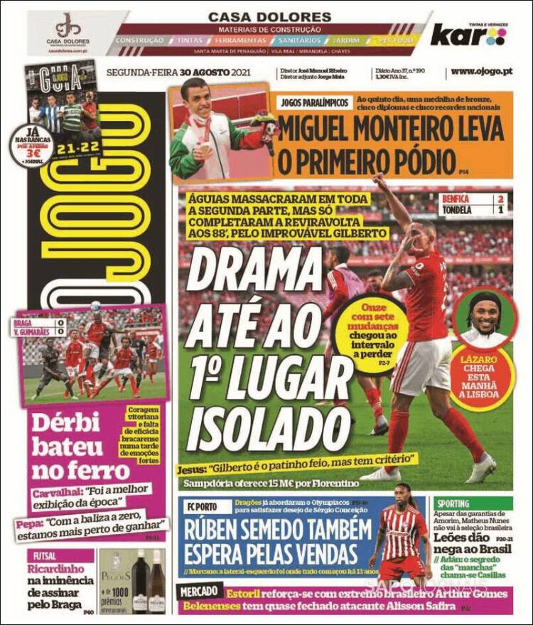 Portada de O Jogo (Portugal)