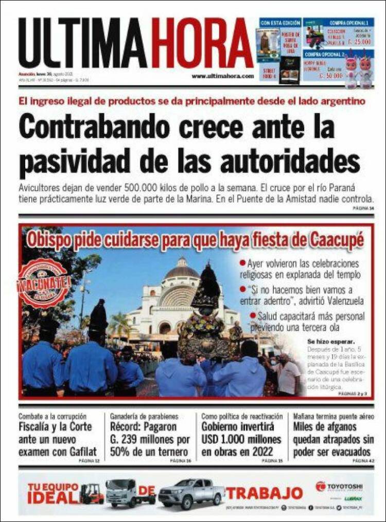 Portada de Última Hora (Paraguay)