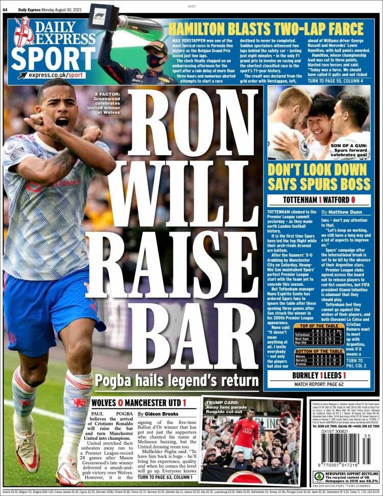 Portada de Express Sport (Reino Unido)