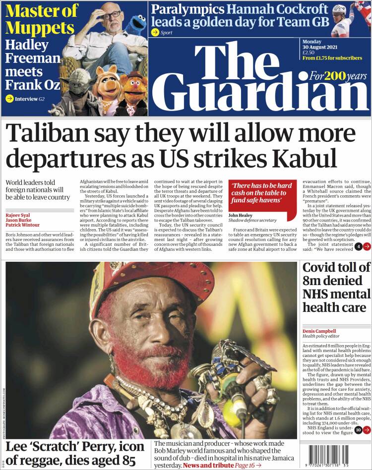Portada de The Guardian (Reino Unido)