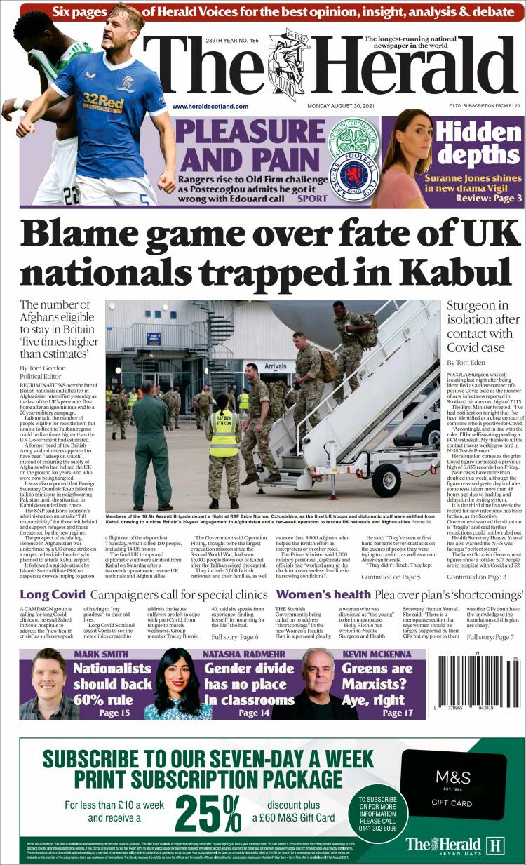 Portada de The Herald (Reino Unido)