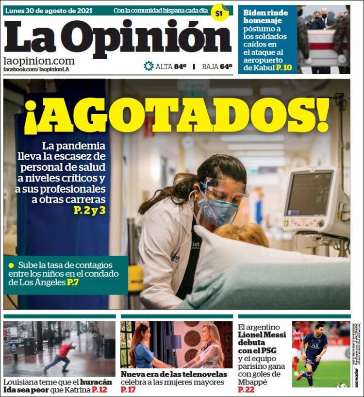 Portada de La Opinión (USA)