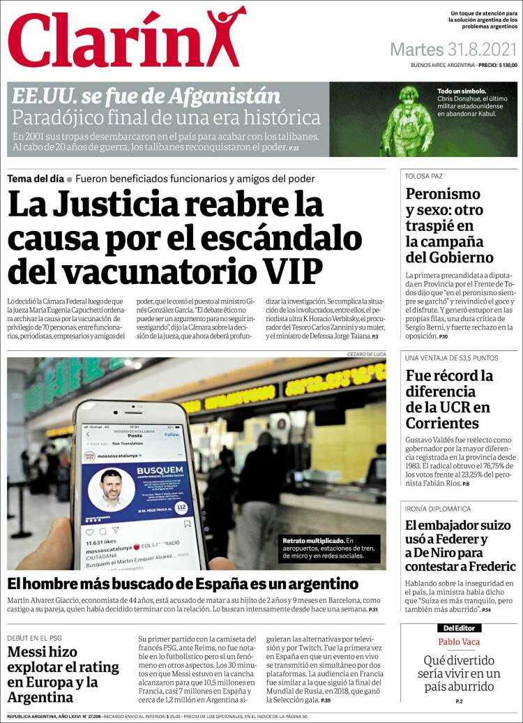 Portada de Clarín (Argentina)