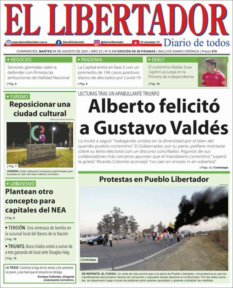 Portada de Diario El Libertador (Argentina)