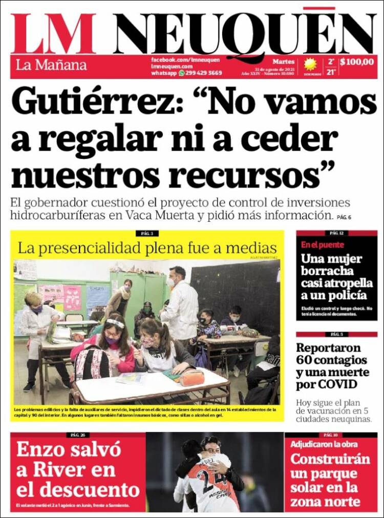 Portada de La Mañanade Neuquén (Argentina)