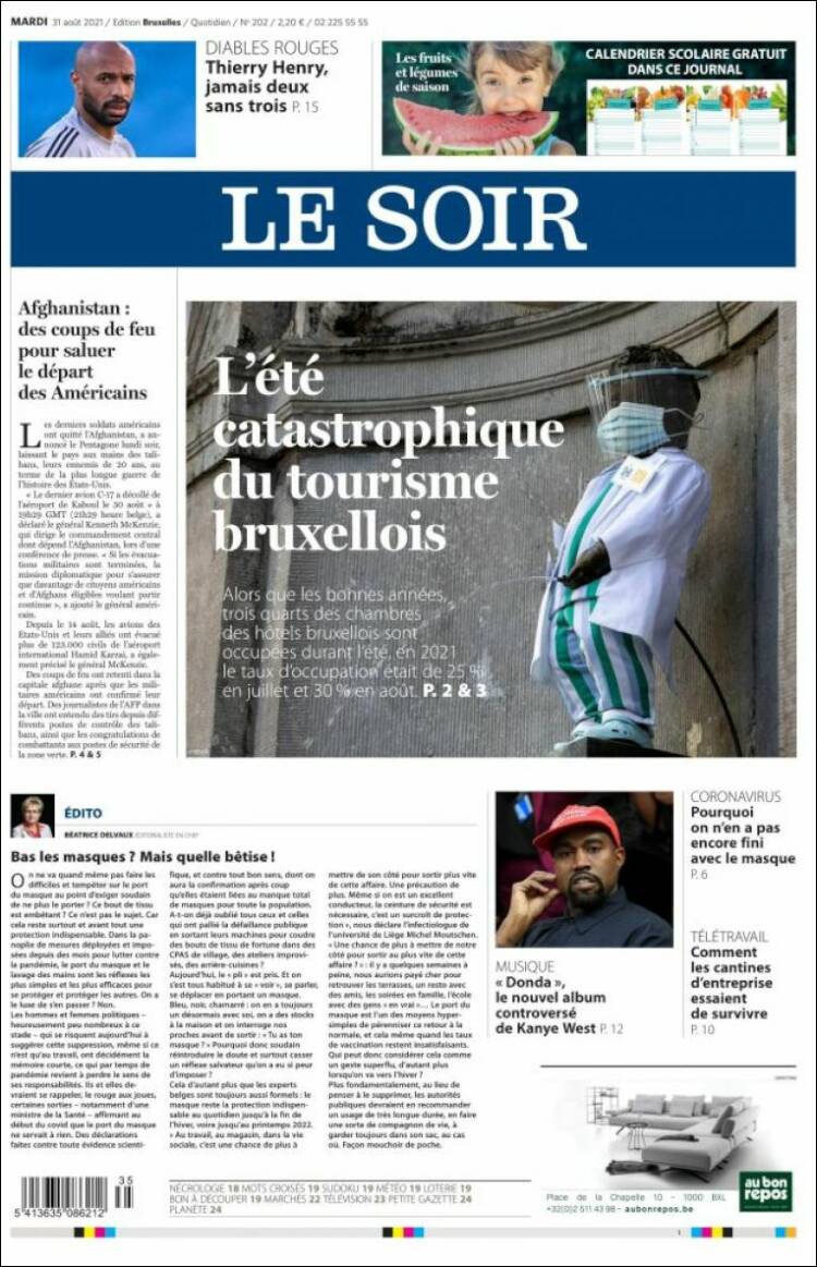 Portada de Le Soir (B&eacute;lgica)