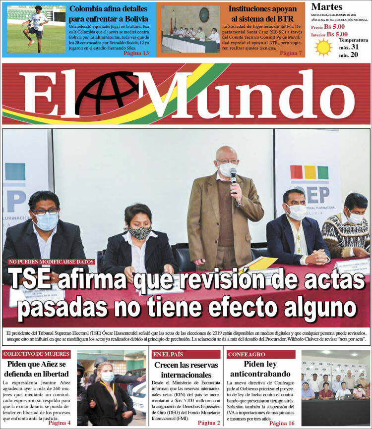 Portada de El Mundo (Bolivia)