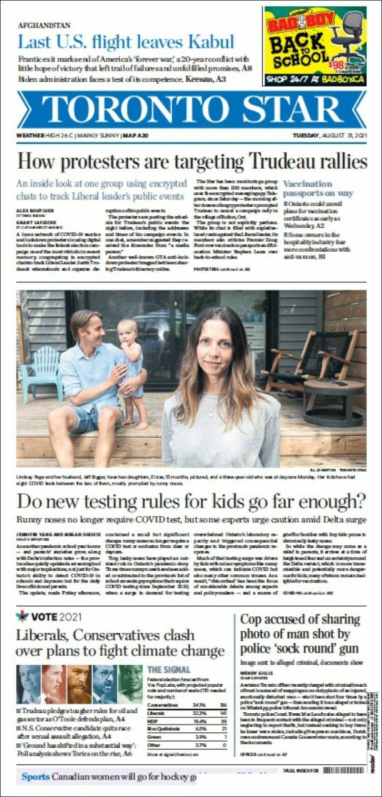 Portada de The Toronto Star (Canada)