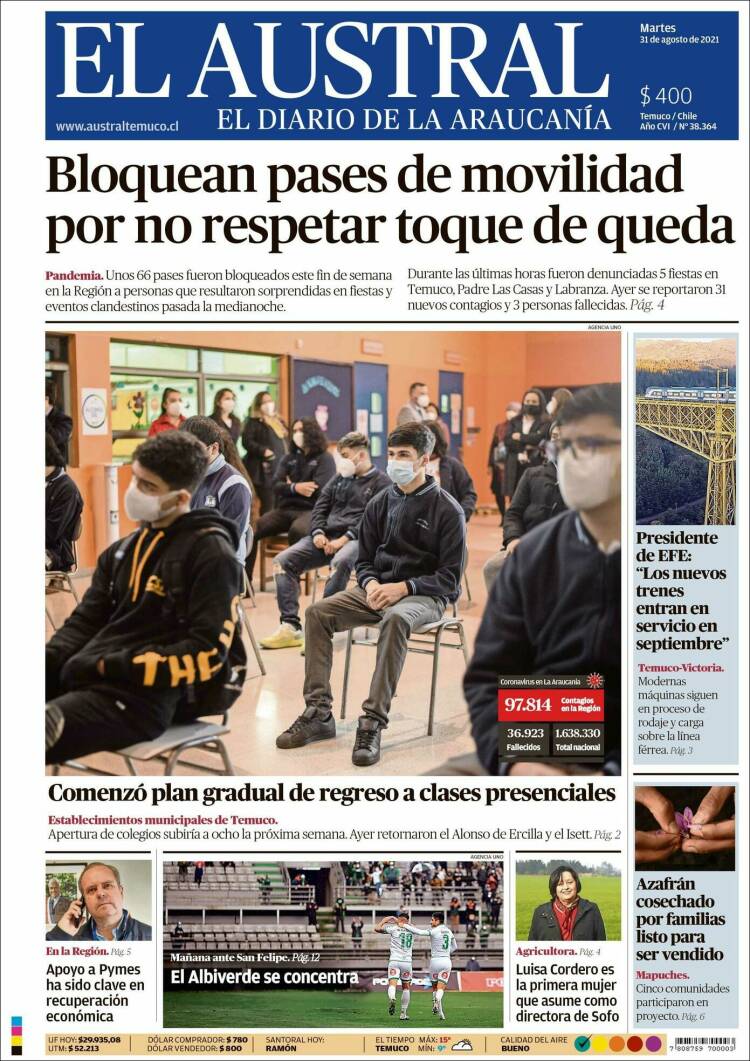 Portada de El Austral de Temuco (Chili)