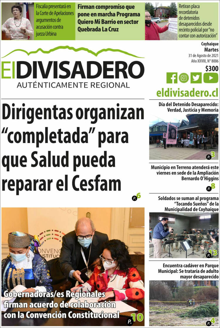 Portada de Diario El Divisadero (Chili)