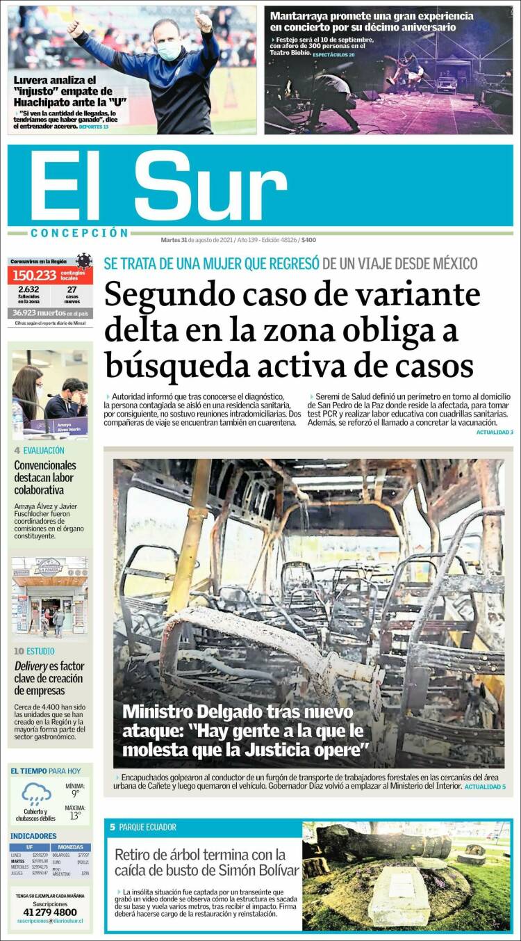 Portada de El Sur (Chile)