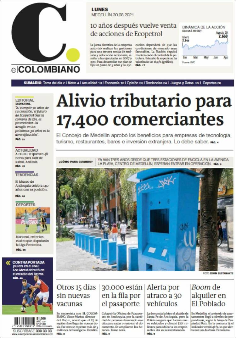 Portada de El Colombiano (Colombia)