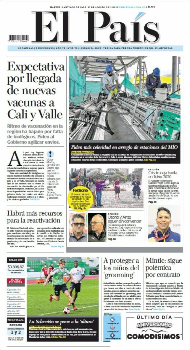 Portada de El País - Cali (Colombia)