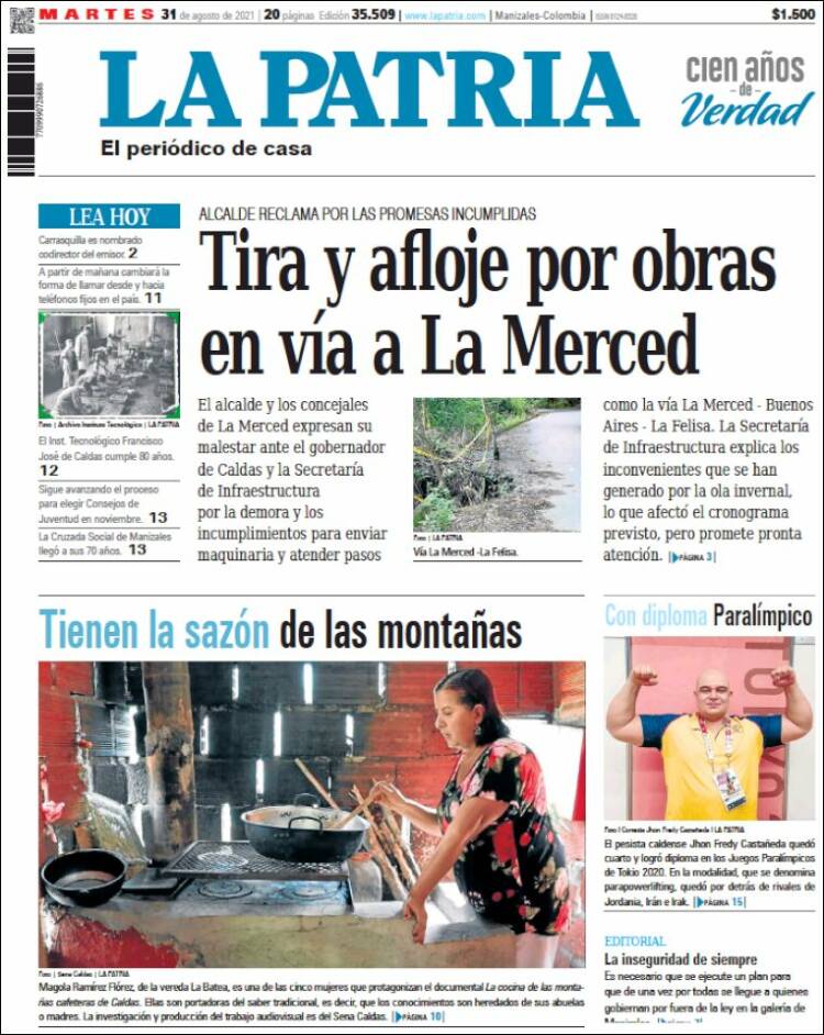 Portada de La Patria (Colombia)