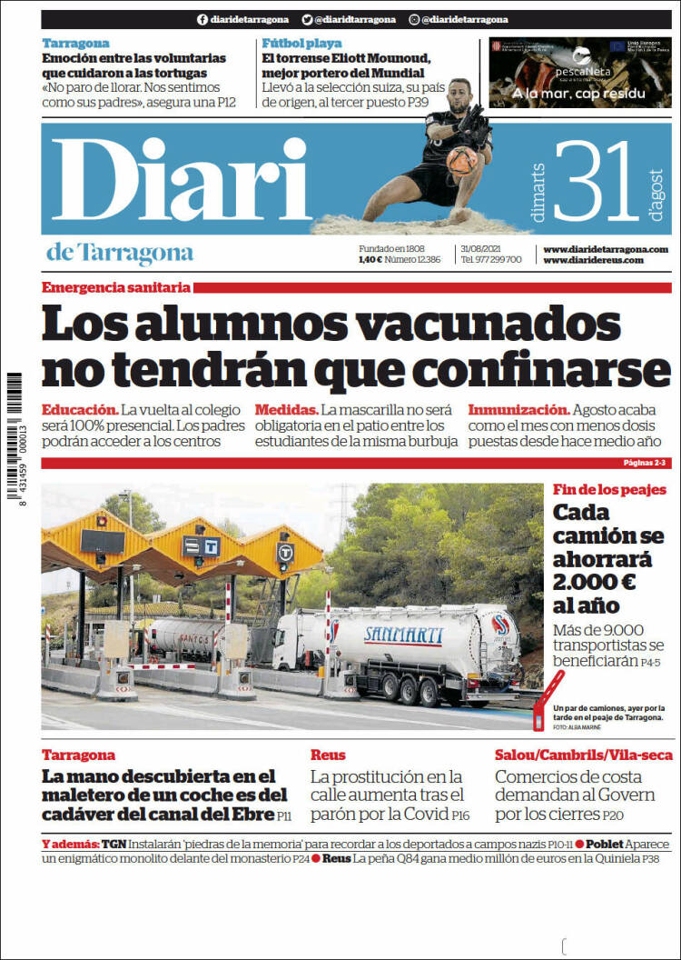 Portada de Diari de Tarragona (España)