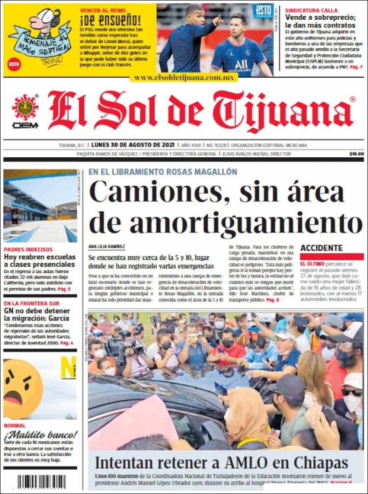 Portada de El Sol de Tijuana (M&eacute;xico)