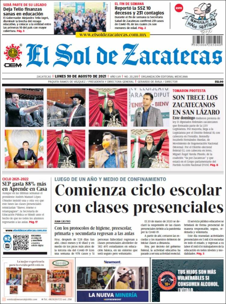 Portada de El Sol de Zacatecas (M&eacute;xico)
