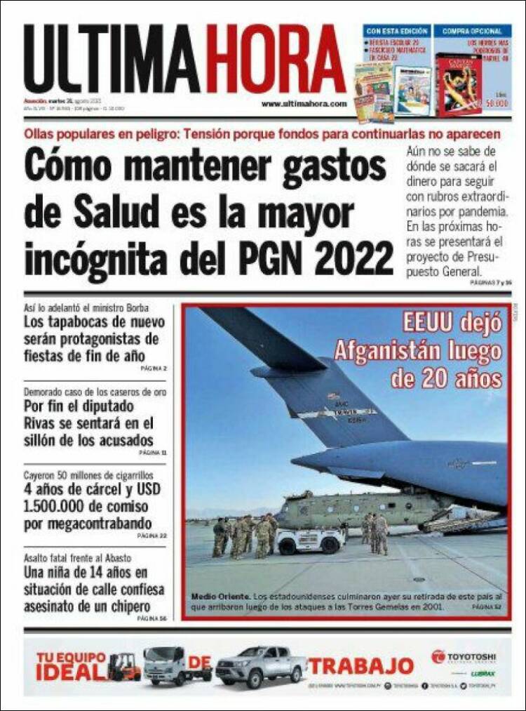 Portada de Última Hora (Paraguay)