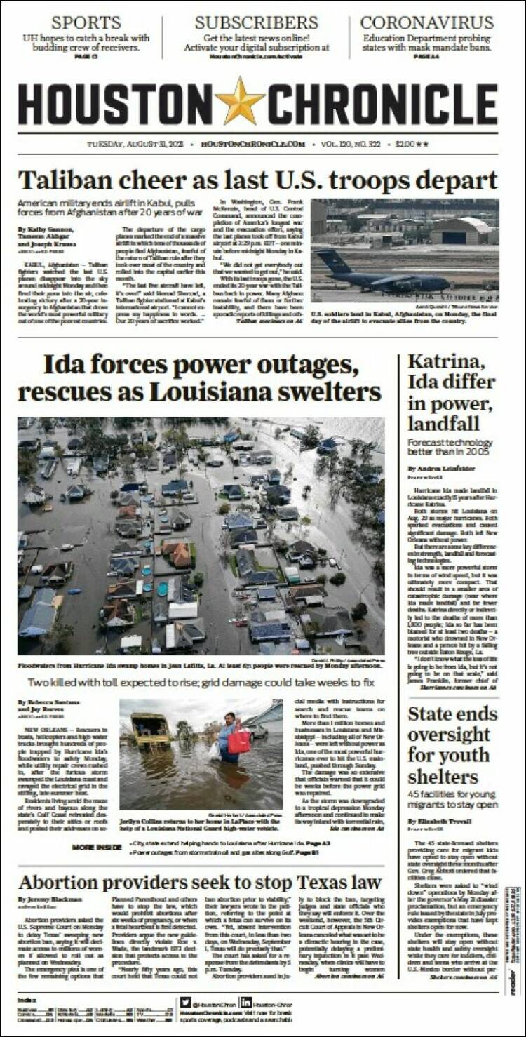 Portada de Houston Chronicle (USA)