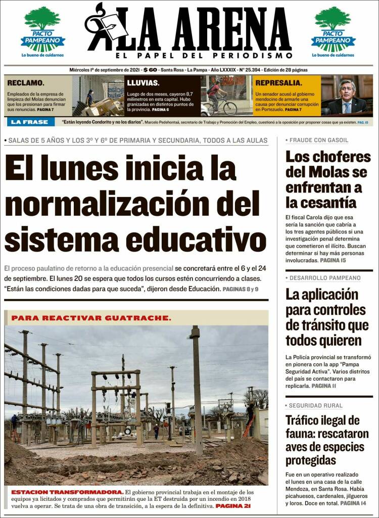Portada de Diario La Arena (Argentina)