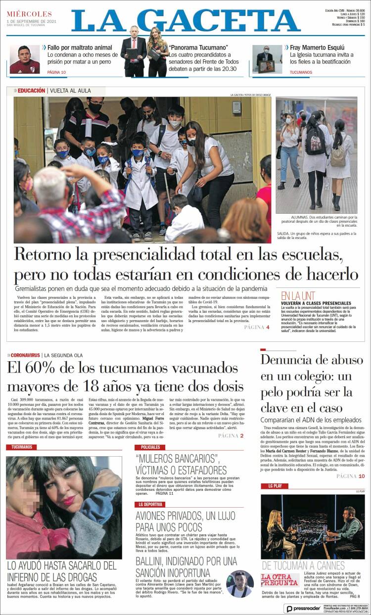 Portada de La Gaceta (Argentina)
