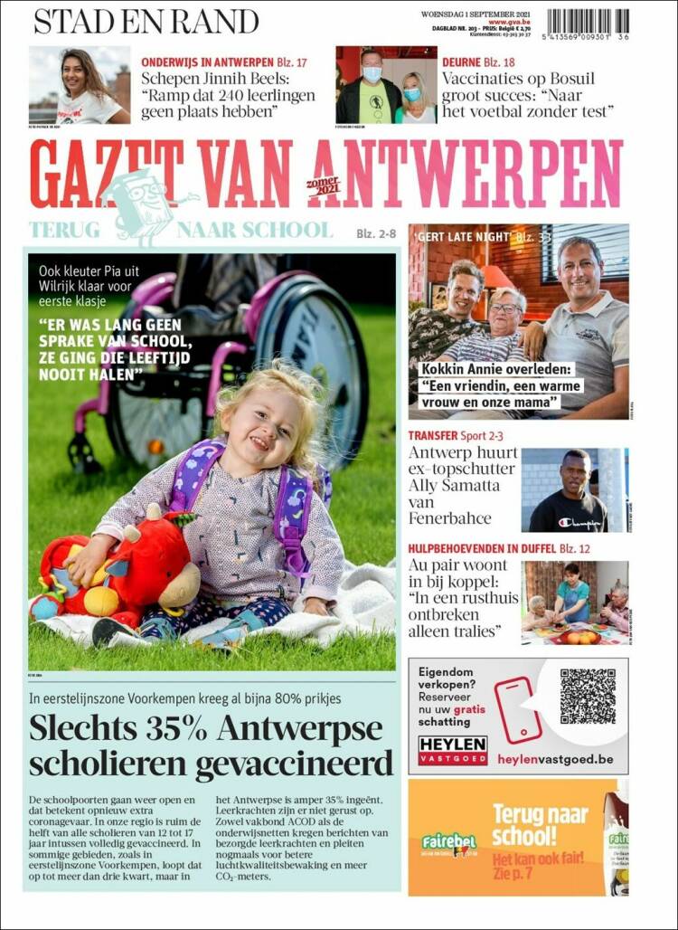 Portada de Gazet van Antwerpen (B&eacute;lgica)