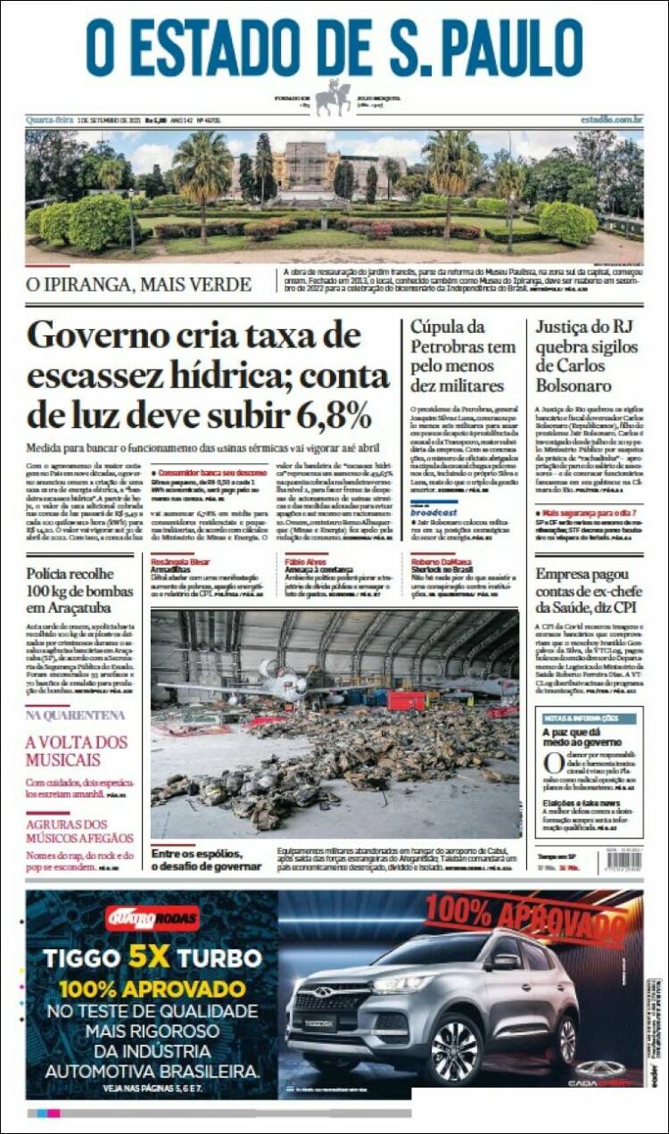 Portada de O Estado de São Paulo (Brasil)