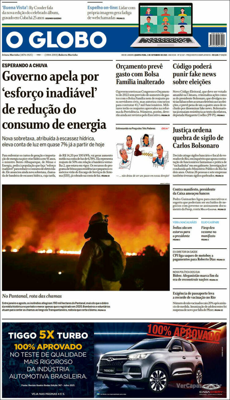 Portada de O Globo (Brasil)